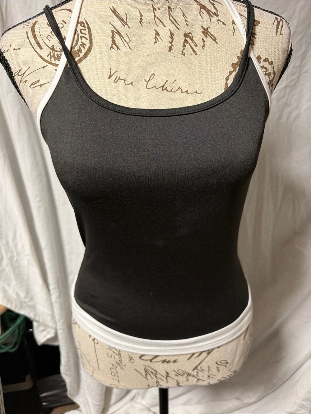 Y2K Sporty Black & White Contrast Trim Stretchy Tank Top Size S